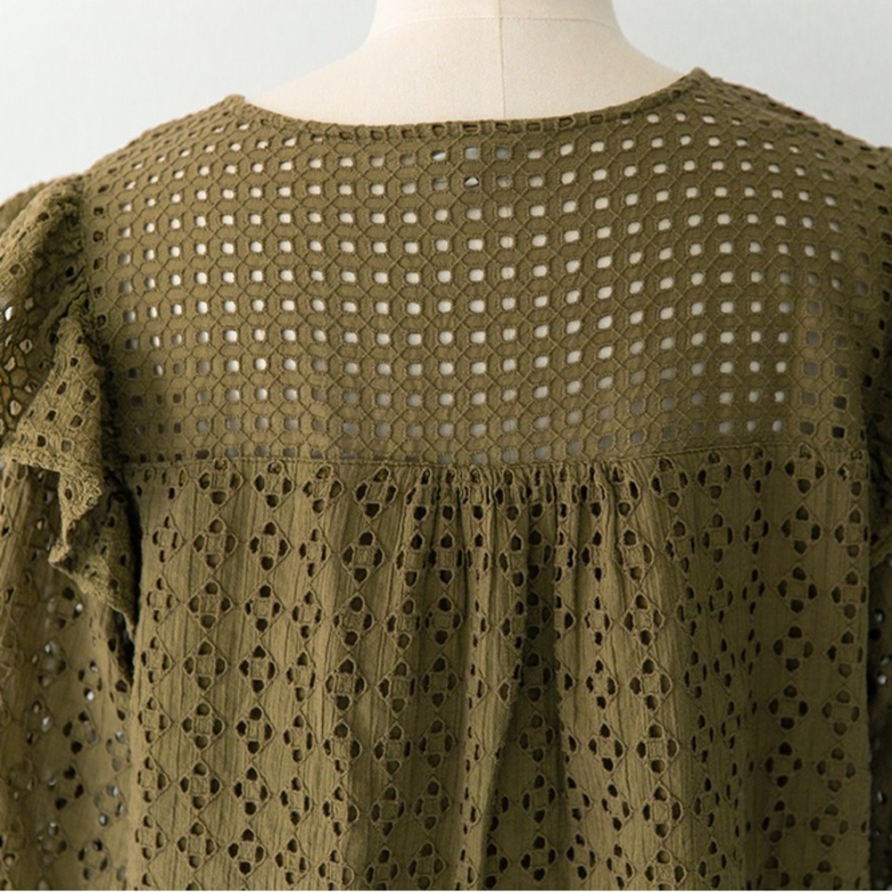 The Odells Olive Eyelet Summer Blouse - Picture 3 of 10